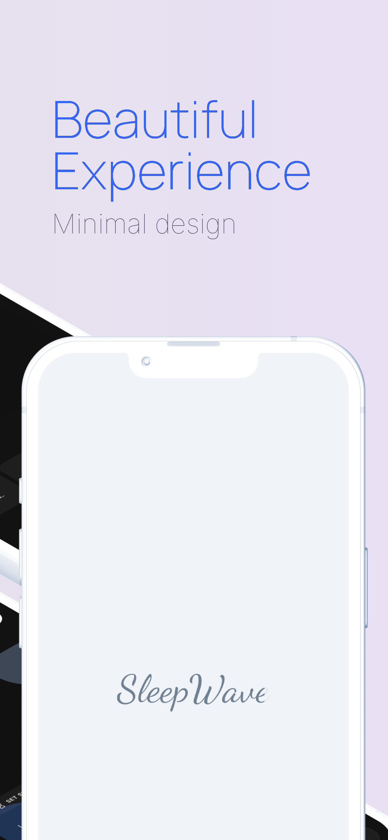 SleepWave Minimal Design onboarding screen showing light theme aesthetic